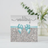 Invitation Séquences d'argent Faux Mariage de la Bow bleue Tu (Debout devant)