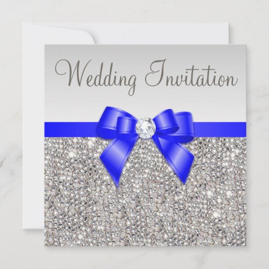 Invitation Séquences d'argent Faux Mariage Royal Blue Bow (Devant)