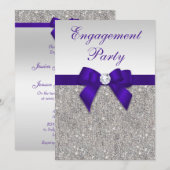 Invitation Séquences d'argent Fiançailles Profondeur Royal Pu (Devant / Derrière)