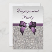 Invitation Séquences d'argent fiançailles Violet Bow (Devant)