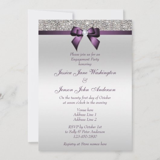 Invitation Séquences d'argent fiançailles Violet Bow (Dos)