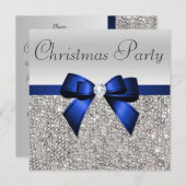 Invitation Séquences d'argent Noël Party Blue Diamond Bow (Devant / Derrière)