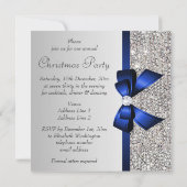 Invitation Séquences d'argent Noël Party Blue Diamond Bow (Dos)