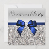 Invitation Séquences d'argent Noël Party Blue Diamond Bow (Devant)