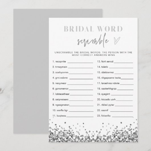 Invitation Séquences d'argent REGINA Fête des mariées Mot (Devant / Derrière)