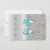 Invitation Séquences d'argent turquoise Faux Bow Diamond RSVP (Devant)