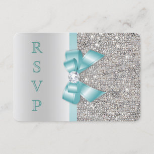 Invitation Séquences d'argent turquoise Faux Bow Diamond RSVP