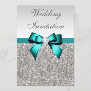 Invitation Séquences d'argent Vibrant Turquoise Diamond Bow M