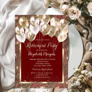 Invitation Séquences de trame or Ballons Retraite rouge