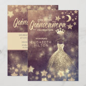 Invitation Séquences d'or étoiles lune Quinceañera Invitati (Devant / Derrière)