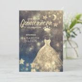 Invitation Séquences d'or étoiles lune Quinceañera Invitati (Debout devant)