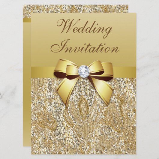 Invitation Séquences d'or Faux et Mariage de Bow (Devant / Derrière)