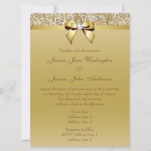 Invitation Séquences d'or Faux et Mariage de Bow (Dos)