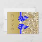 Invitation Séquences d'or Faux Royal Blue Bow RSVP (Devant)