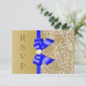 Invitation Séquences d'or Faux Royal Blue Bow RSVP (Debout devant)