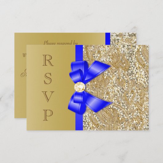 Invitation Séquences d'or Faux Royal Blue Bow RSVP (Devant / Derrière)