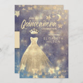 Invitation Séquences d'or robe étoiles lune Quinceañera (Devant / Derrière)