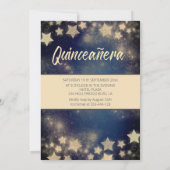 Invitation Séquences d'or robe étoiles lune Quinceañera bleu (Dos)