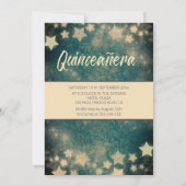 Invitation Séquences d'or robe étoiles lune Quinceañera vert (Dos)