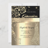 Invitation Séquences d'or Robe Verre Floral Quinceanera (Devant)