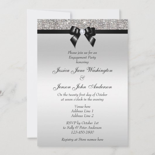 Invitation Séquences fiançailles en argent Bow noir (Dos)