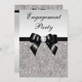 Invitation Séquences fiançailles en argent Bow noir (Devant / Derrière)