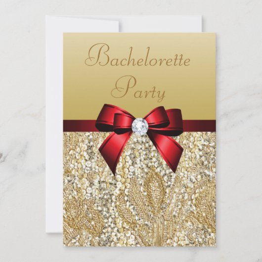 Invitation Séquences or Bachelorette Faux Royal Red Bow (Devant)