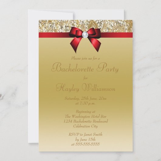 Invitation Séquences or Bachelorette Faux Royal Red Bow (Dos)