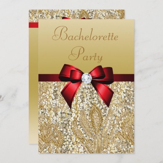 Invitation Séquences or Bachelorette Faux Royal Red Bow (Devant / Derrière)