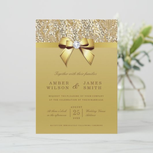 Invitation Séquences or Glam et Mariage Bow (Debout devant)