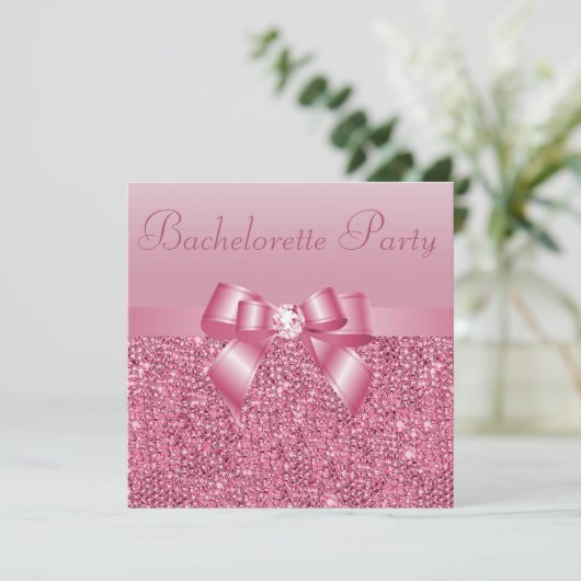 Invitation Séquences roses, Bow & Diamond Bachelorette Party (Debout devant)