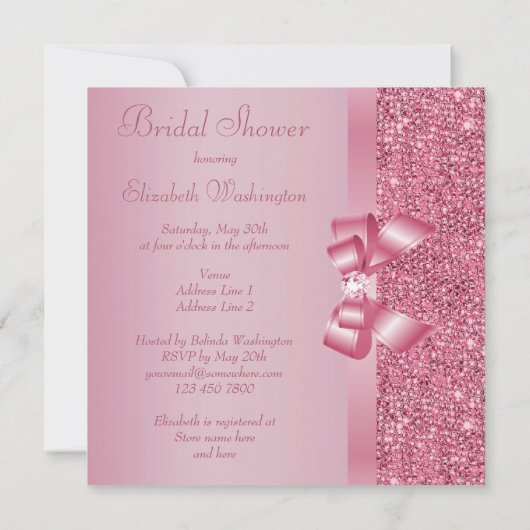 Invitation Séquences roses, Bow & Diamond Fête des mariées (Dos)