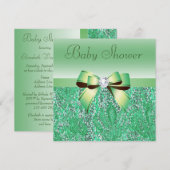 Invitation Séquences vertes, Bow & Diamond Baby shower (Devant / Derrière)