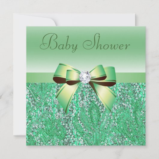 Invitation Séquences vertes, Bow & Diamond Baby shower (Devant)