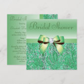 Invitation Séquences vertes, Bow & Diamond Fête des mariées (Devant / Derrière)