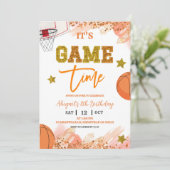 Invitation Sequin Glitter Basketball Girl birthday invit (Debout devant)