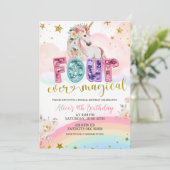 Invitation Sequin glitter Magical Unicorn 4th birthday (Debout devant)