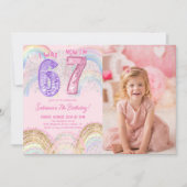 Invitation Sequin Rainbow Six Seven 67 Birthday Photo (Devant)