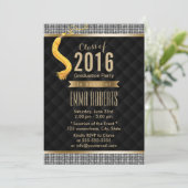 Invitation Séquin Silver de luxe Bordure Moderne Graduation (Debout devant)