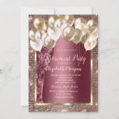 Invitation Séquines de cadres d'or Ballons Burgundy Retraite (Devant)