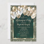 Invitation Séquines de cadres or Ballons Retraite verte (Devant)