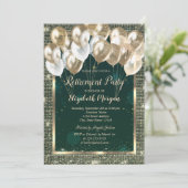 Invitation Séquines de cadres or Ballons Retraite verte (Debout devant)