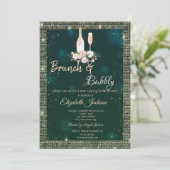 Invitation Séquines d'or Brunch vert et Fête des mariées mous (Debout devant)