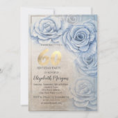 Invitation Séquines d'or Roses bleus 60e anniversaire (Devant)