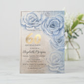 Invitation Séquines d'or Roses bleus 60e anniversaire (Debout devant)