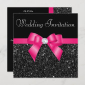 Invitation Séquines noires imprimées et Mariage de boue rose  (Devant / Derrière)