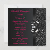 Invitation Séquines noires imprimées, sucré rose Bow & Diamon (Dos)