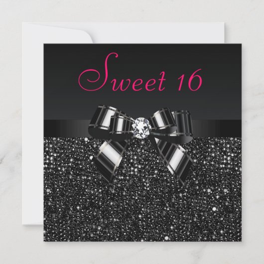 Invitation Séquines noires imprimées, sucré rose Bow & Diamon (Devant)