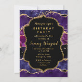 Invitation Séquines violette foncée et or Agate Anniversaire (Devant)