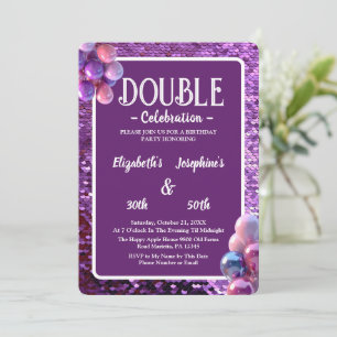 Invitation Séquines violettes Double Jonction Anniversaire Cé